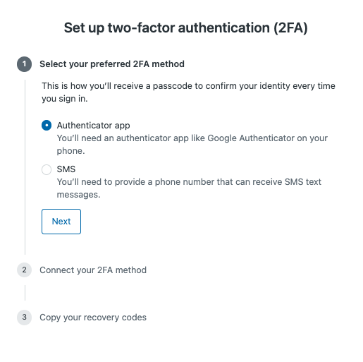 Sign-in options, Authentication