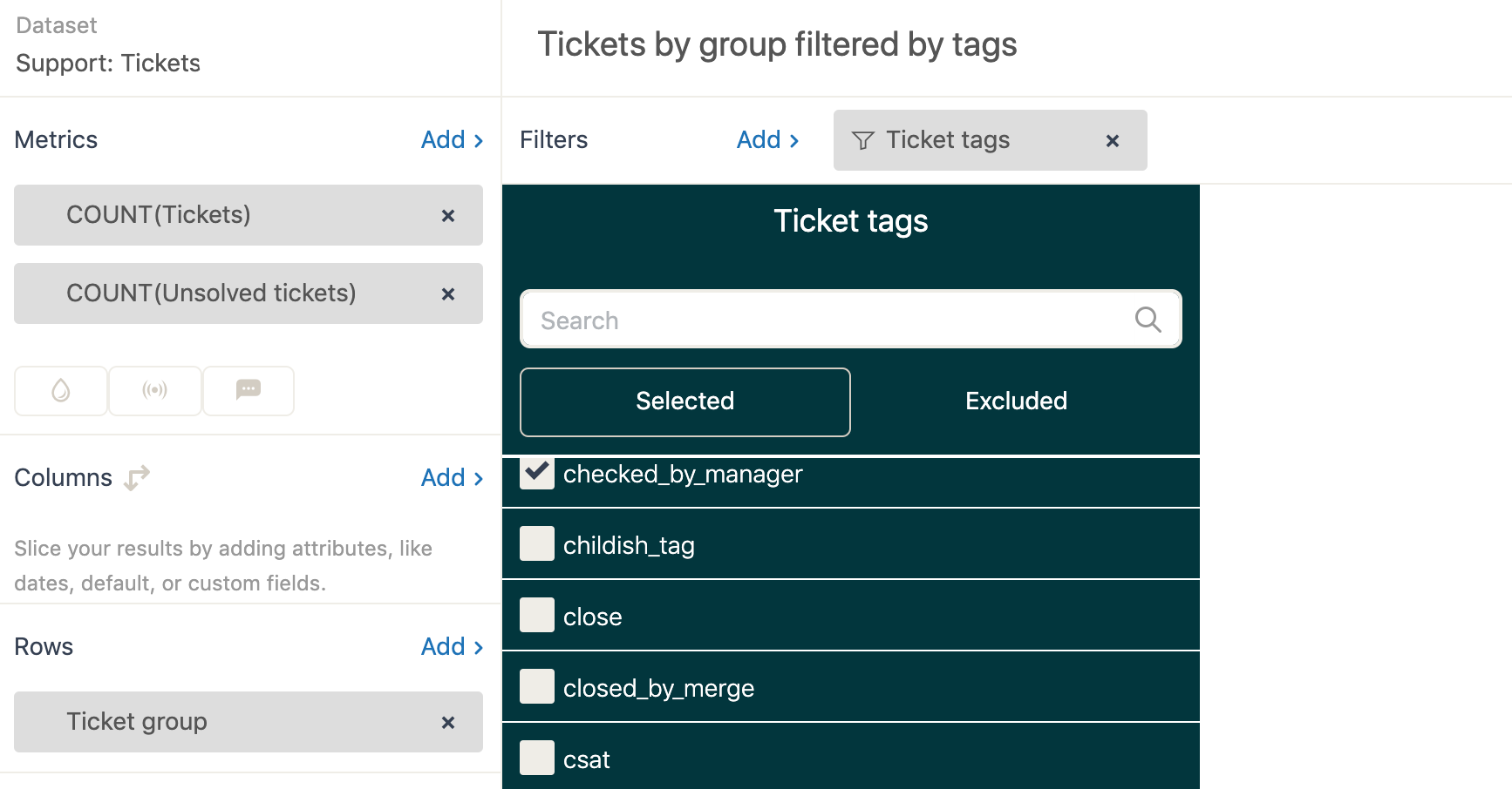 Aggiunta di un tag ticket a un report