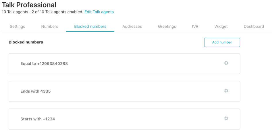 Talk blocked number list