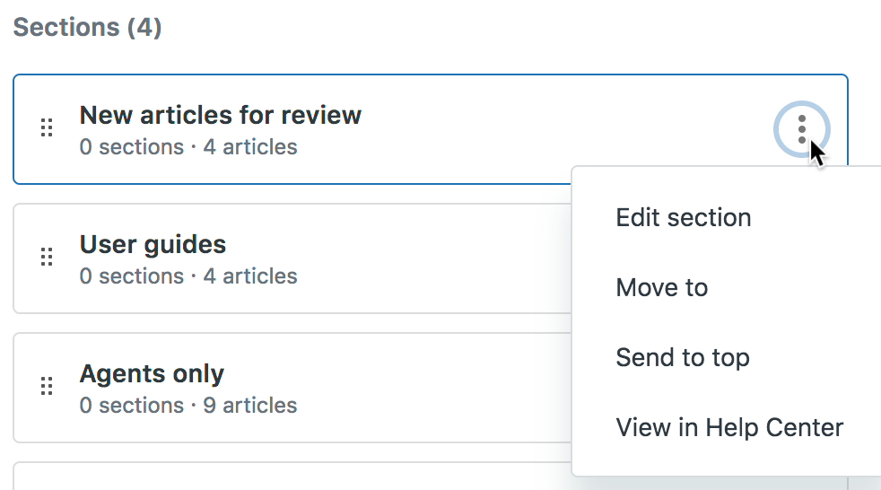 Arrange articles option menu