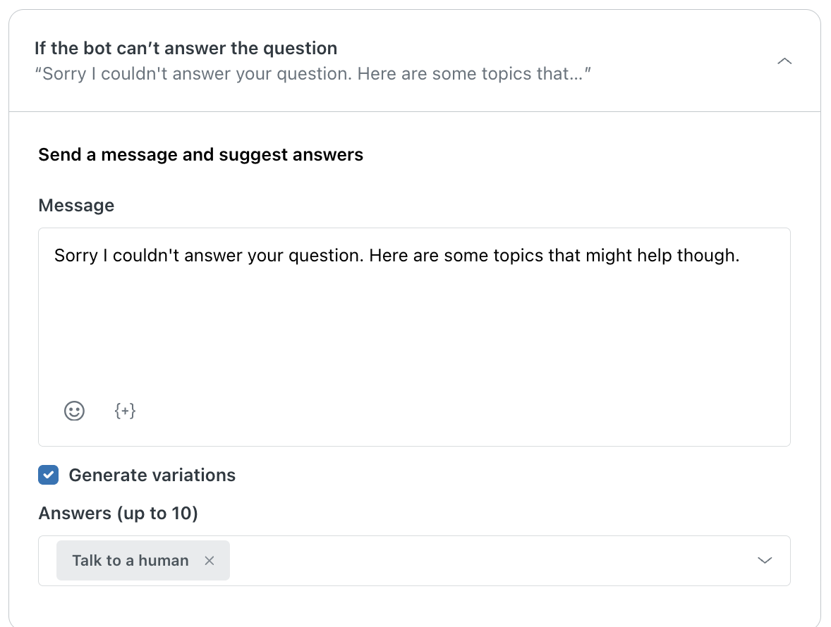 Designing a conversation bot using answers – Zendesk help