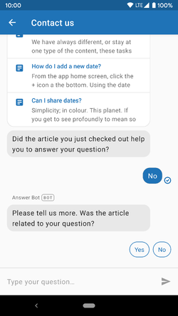 Answer Bot conversation prompts for feedback