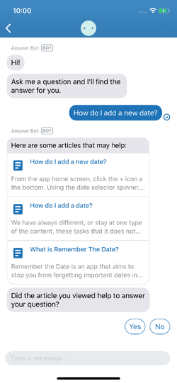 Answer Bot conversation prompts for feedback