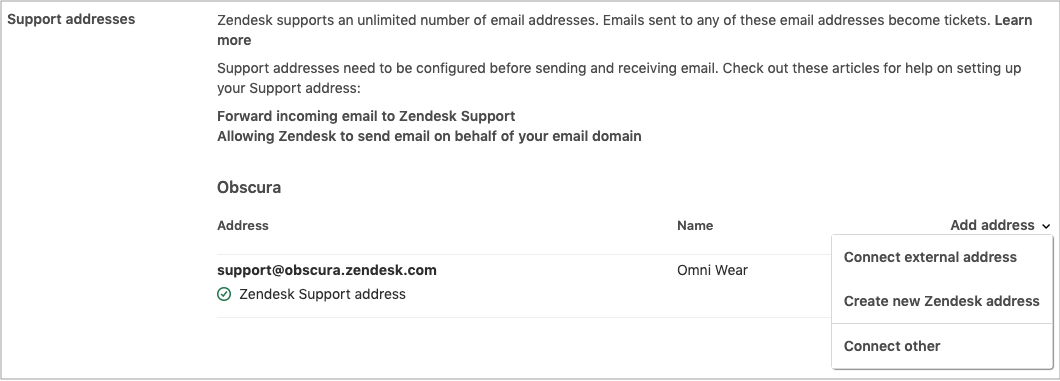 Adding support email addresses for users to submit tickets Zendesk help