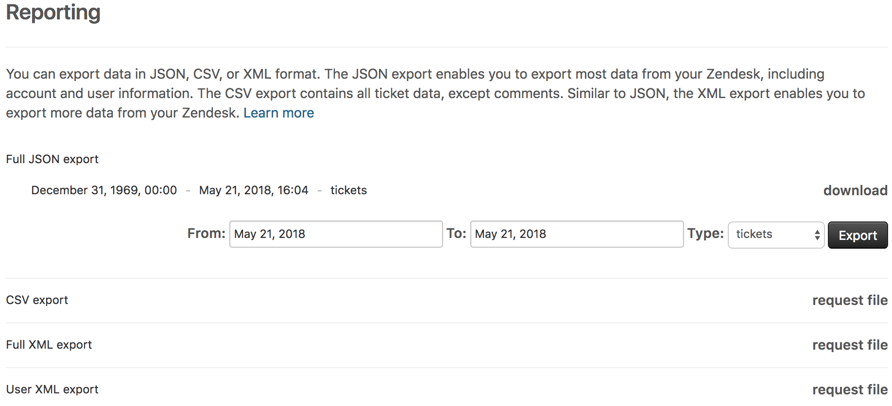 Exporting Data To A Json Csv Or Xml File Professional And Enterprise Zendesk Help