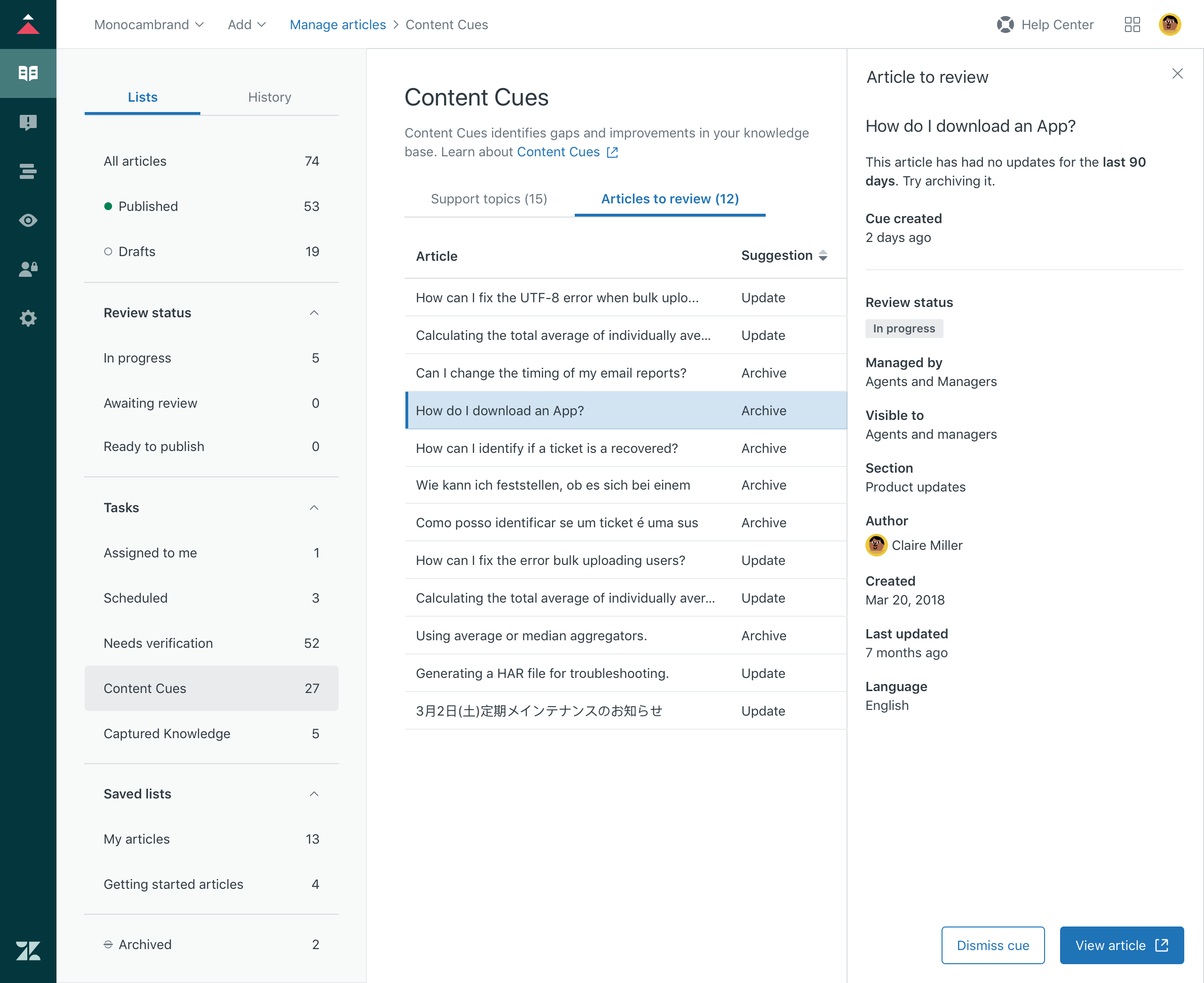 Guide Content Cues article to review sheet