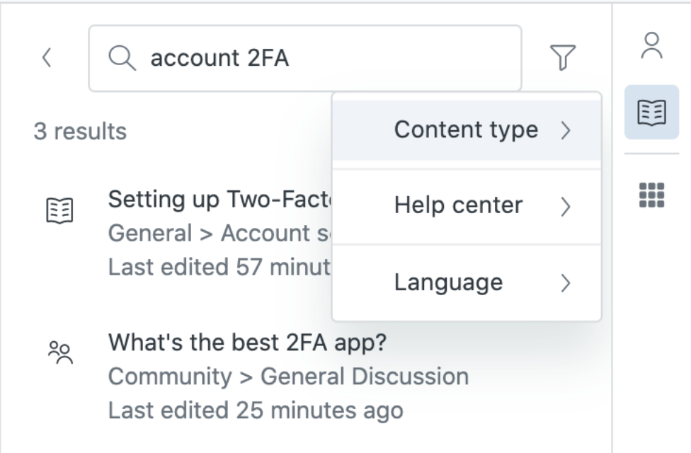 Knowledge in the agent workspace filtered search