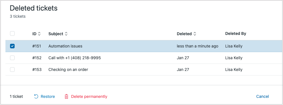 Deleting tickets – Zendesk help