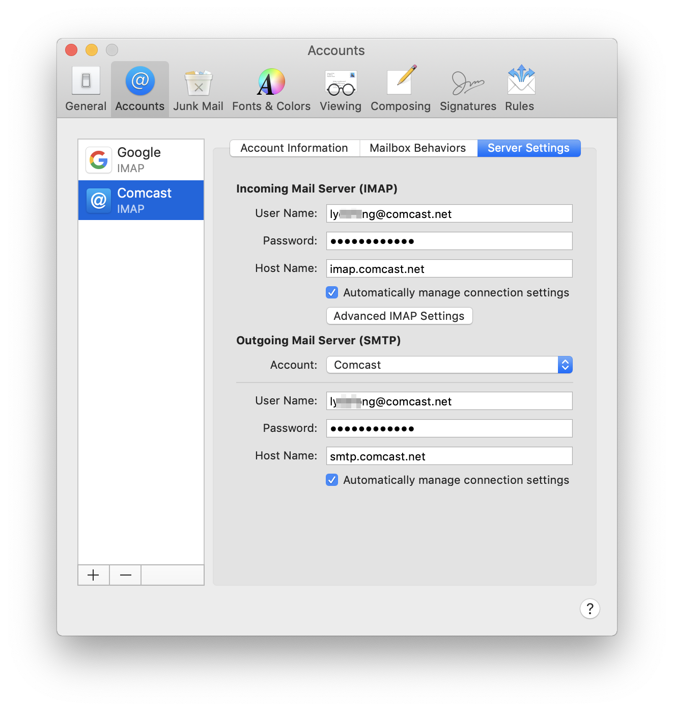 google mail settings for mac mail