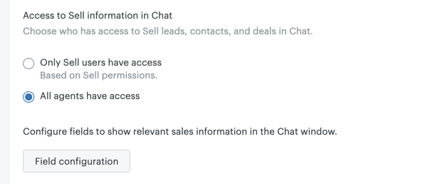 Accesso alle informazioni Sell in Chat