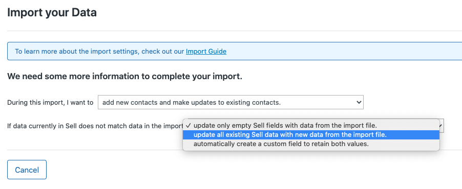 Sell – Daten für Geschäfte importieren