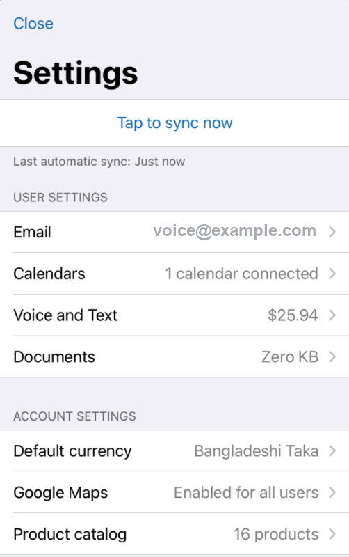 Activar Voz en menú Configuración de Sell en iOS