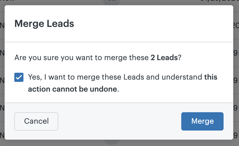 Sell merge leads confirm