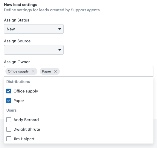 Sell-Support owner field with distribution