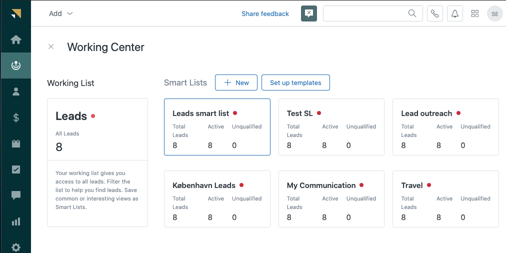 Sell Working Center actionable items red dots