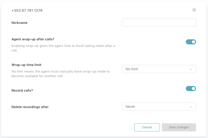 Talk external number recording controls