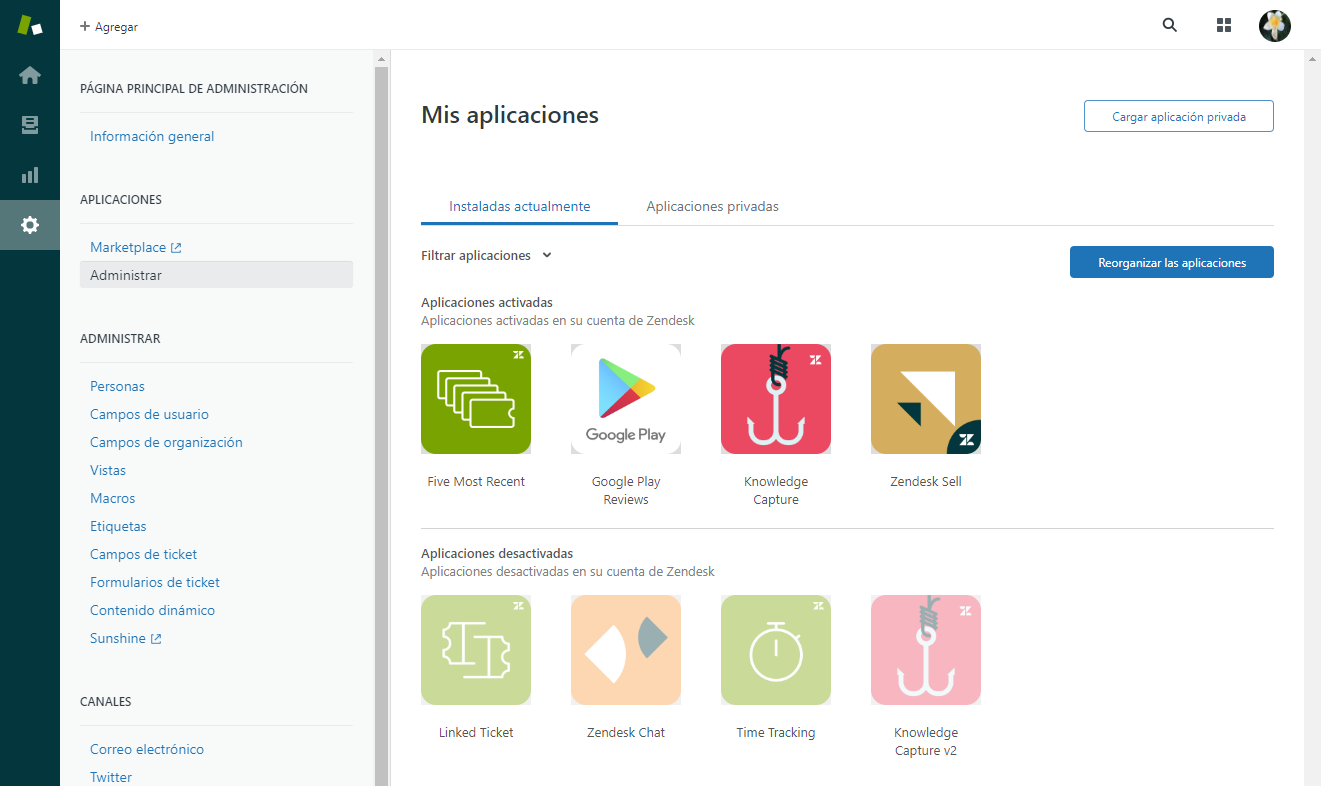 Acceso A La Pagina Mis Aplicaciones Para Las Aplicaciones De Support Instaladas Ayuda De Zendesk