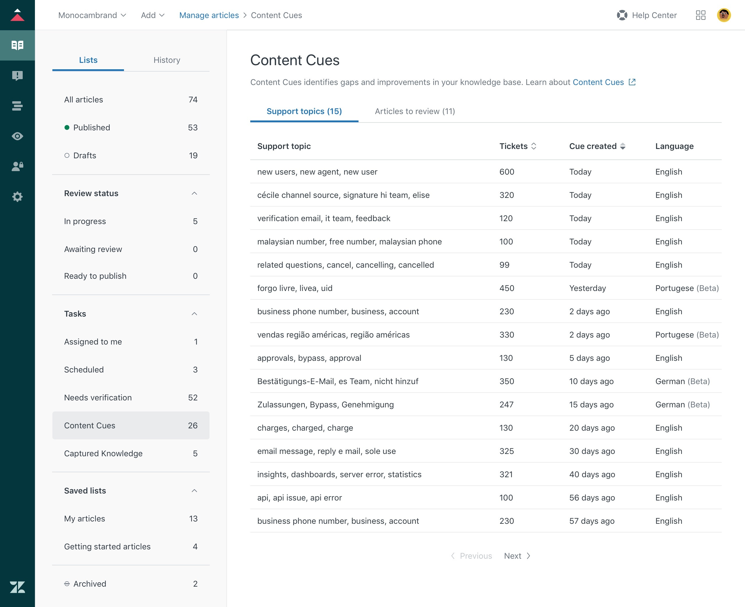 Revisar las señales de contenido de Pistas de contenido, Guide