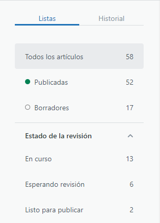 Listas de artículos de Publicación en equipo del centro de ayuda