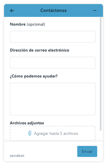 web widget de envío de solicitud de soporte