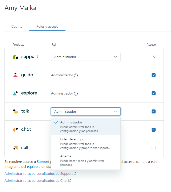 Configuración de acceso a productos