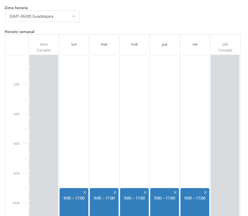 Definir un horario comercial