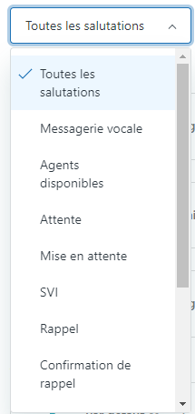 Filtre de catégorie de messages de salutation