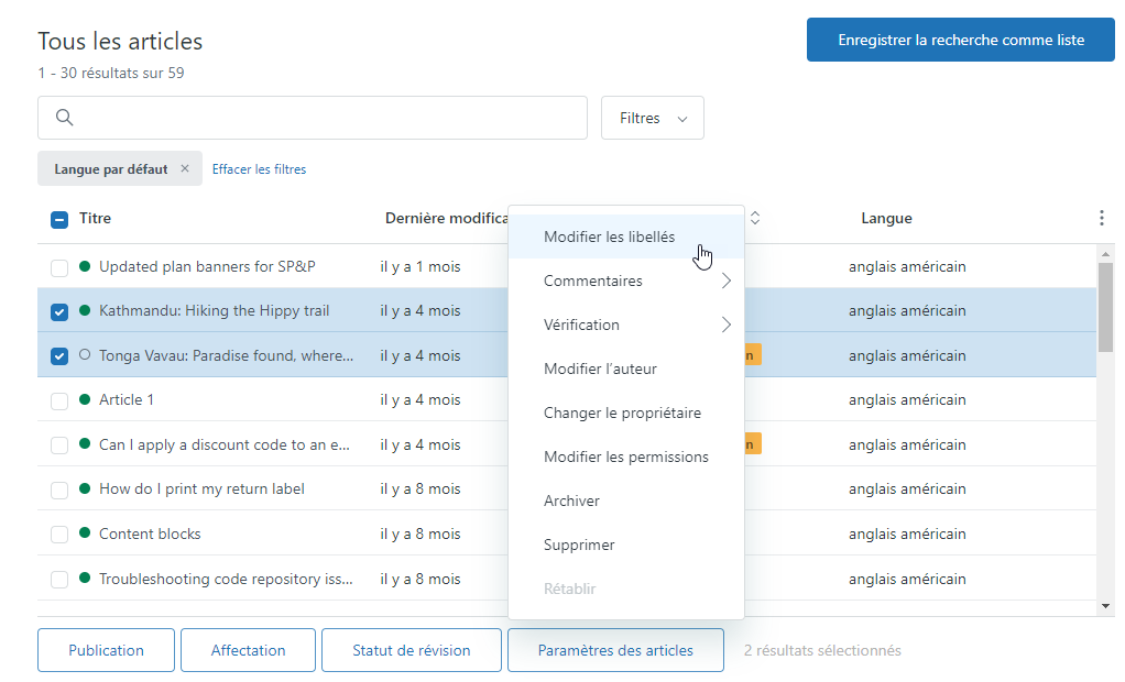 Modification des libellés des articles en masse