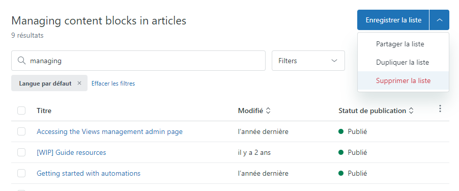 Supprimer une liste d’articles