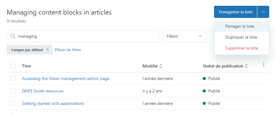 Partager la liste des articles