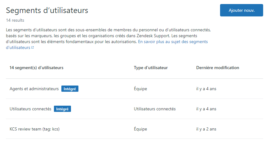 Guide - Page de gestion des segments d’utilisateurs