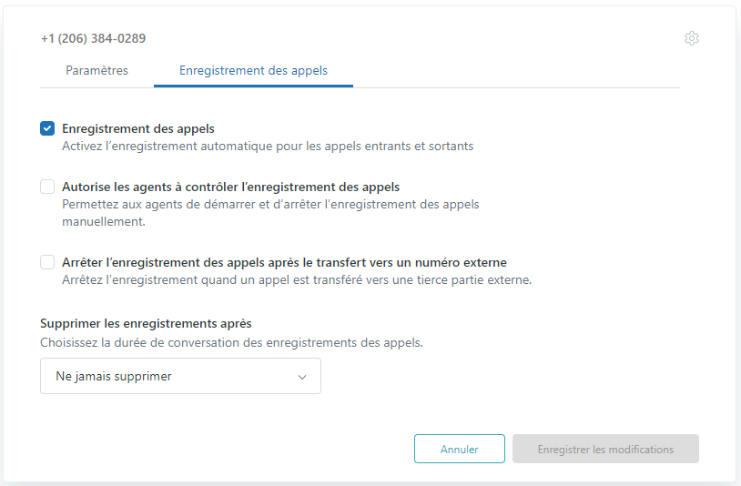 Contrôles d ' registrment Talk des appeels exteres