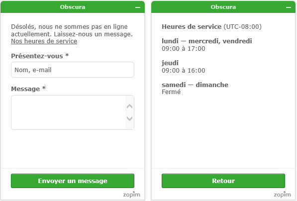 Notification des horaires d’ouverture dans Chat