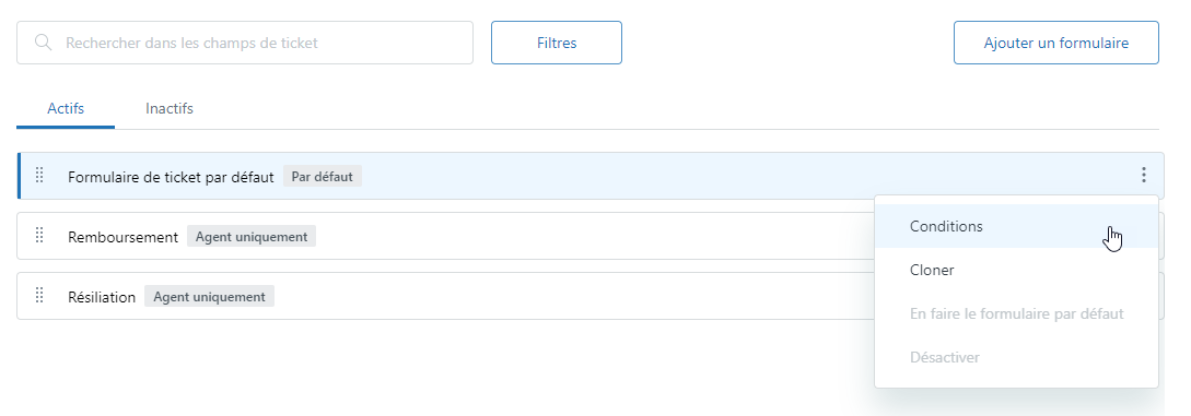 ajout de conditions aux formulaires de ticket