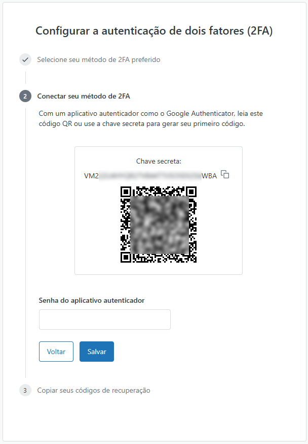 Autenticação de dois fatores - Minha Conta