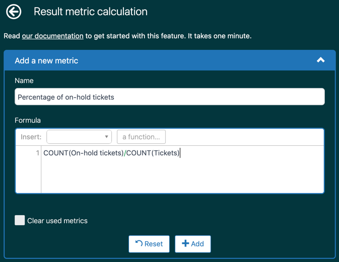 Página Cálculo de métricas do resultado