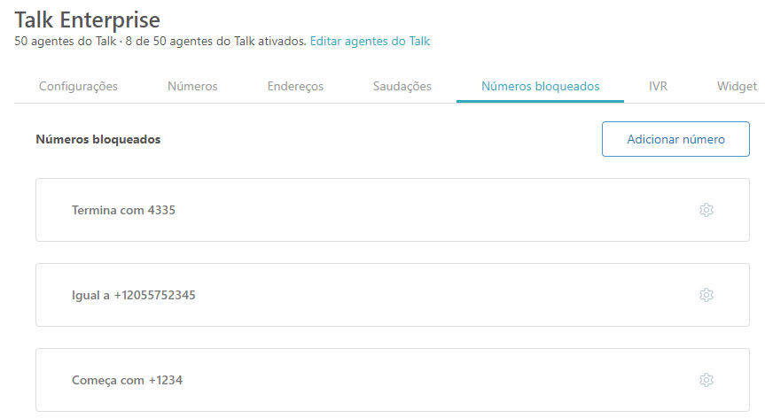 Lista de números bloqueados do Talk