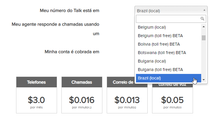 Calculadora de custo de chamada do Talk