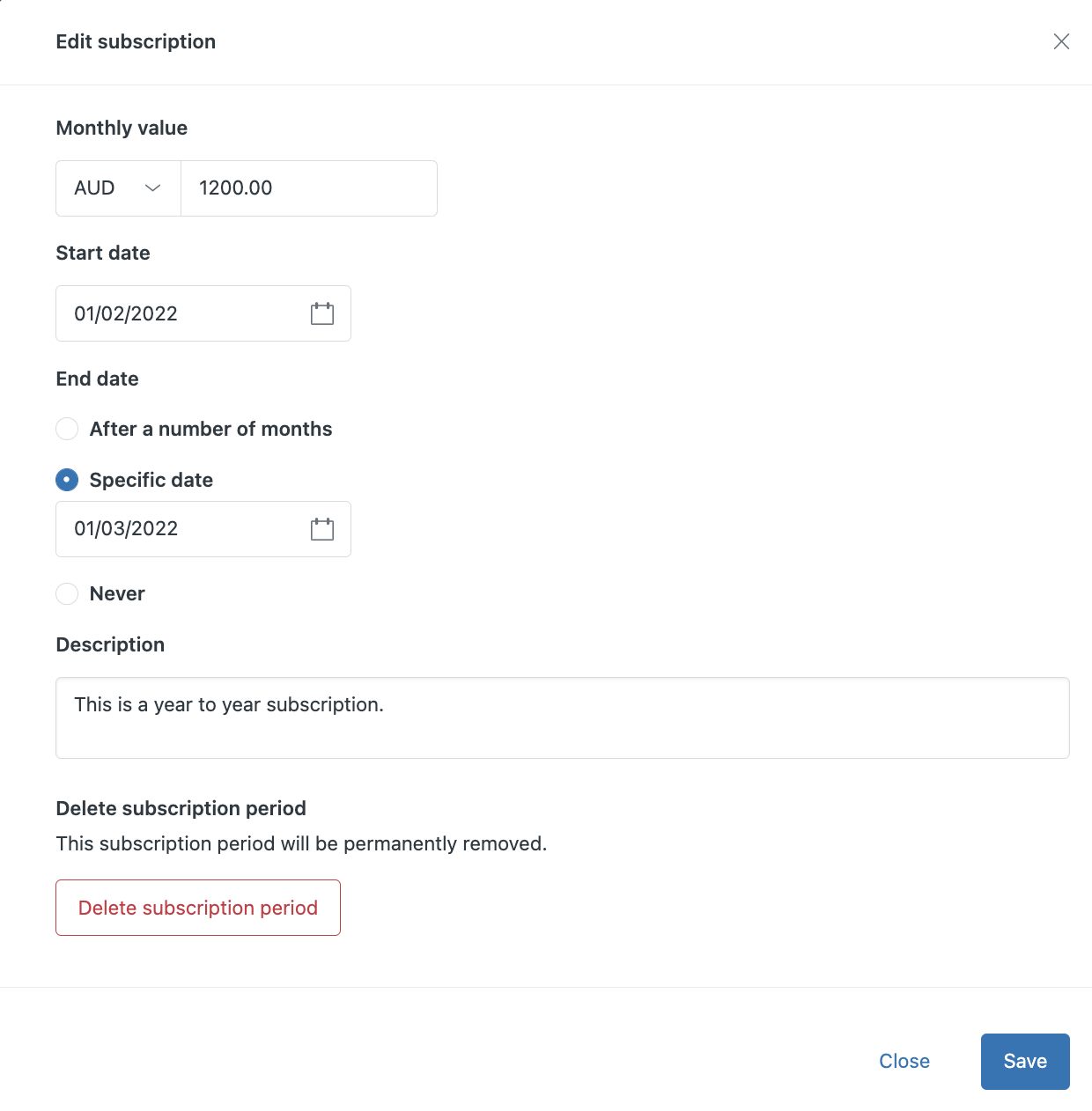 Edição da MRR da assinatura atual no Sell