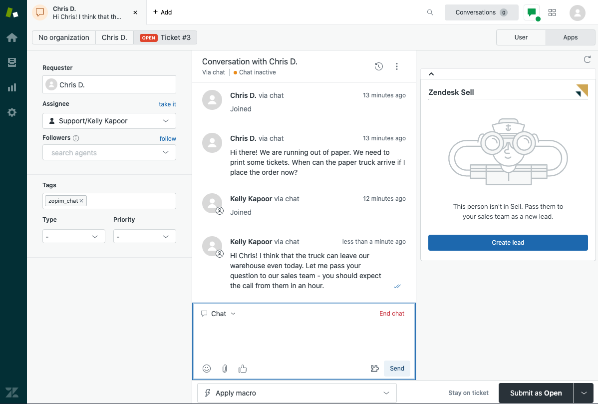 Criação de leads do Sell e Support