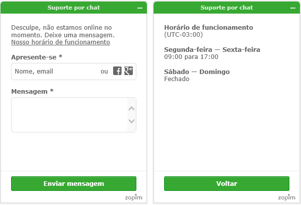 Notificação de horário de operação no Chat