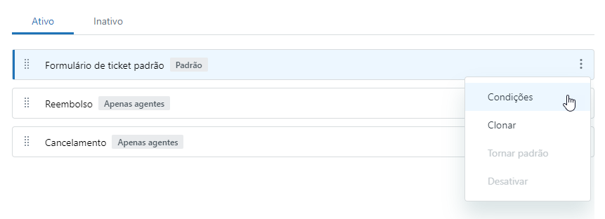 Adição de condições a formulários de ticket